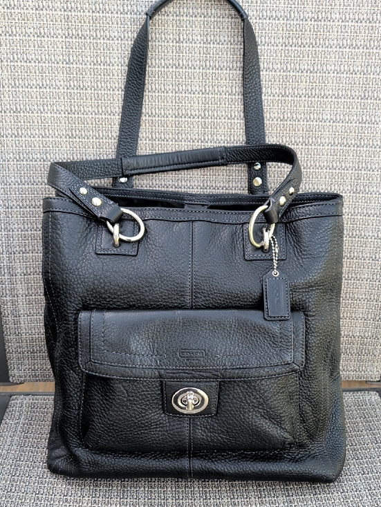 Coach Handbags - Coach "Penelope" (F19264) Black Pebbled Leather Tote with Turnlock Front Pocket